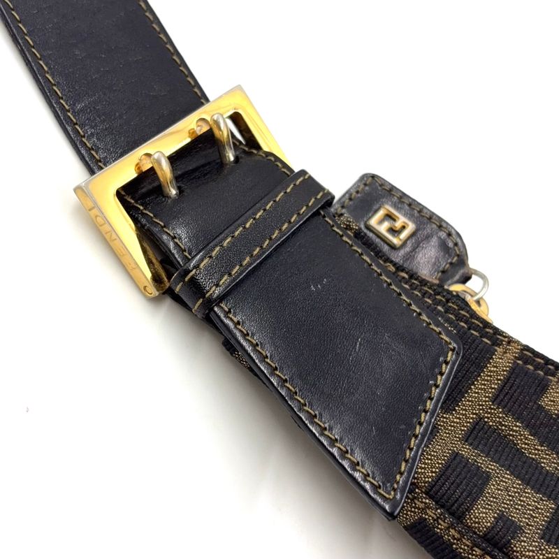 Fendi Zucca Leather And Canvas Brown And Black Shoulder Bag Gold