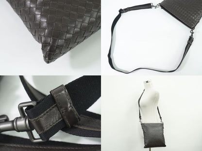 Authentic Bottega Veneta Intrecciato Shoulder Bag Pochette Leather Brown