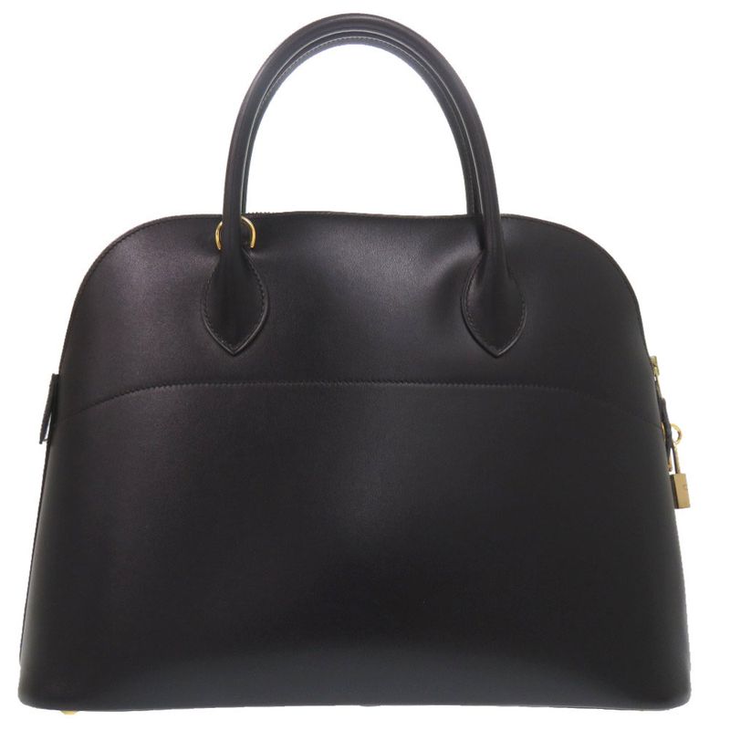 Hermes Bolide 35 Box Calf Black Gold Hardware □C Engraved Handbag Black 1657