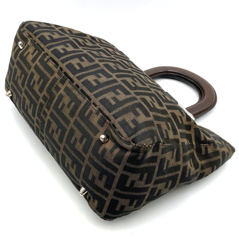 Fendi Zucca Handbag Tote Bag Nylon Brown Khaki Women