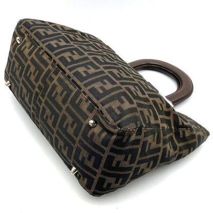Fendi Zucca Handbag Tote Bag Nylon Brown Khaki Women