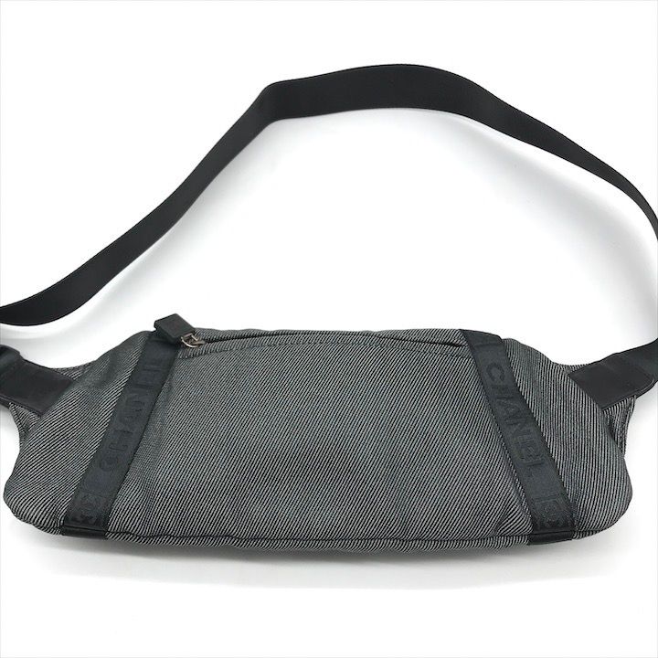Chanel CC Logo Sports Waist Body Shoulder Bag Black Lame