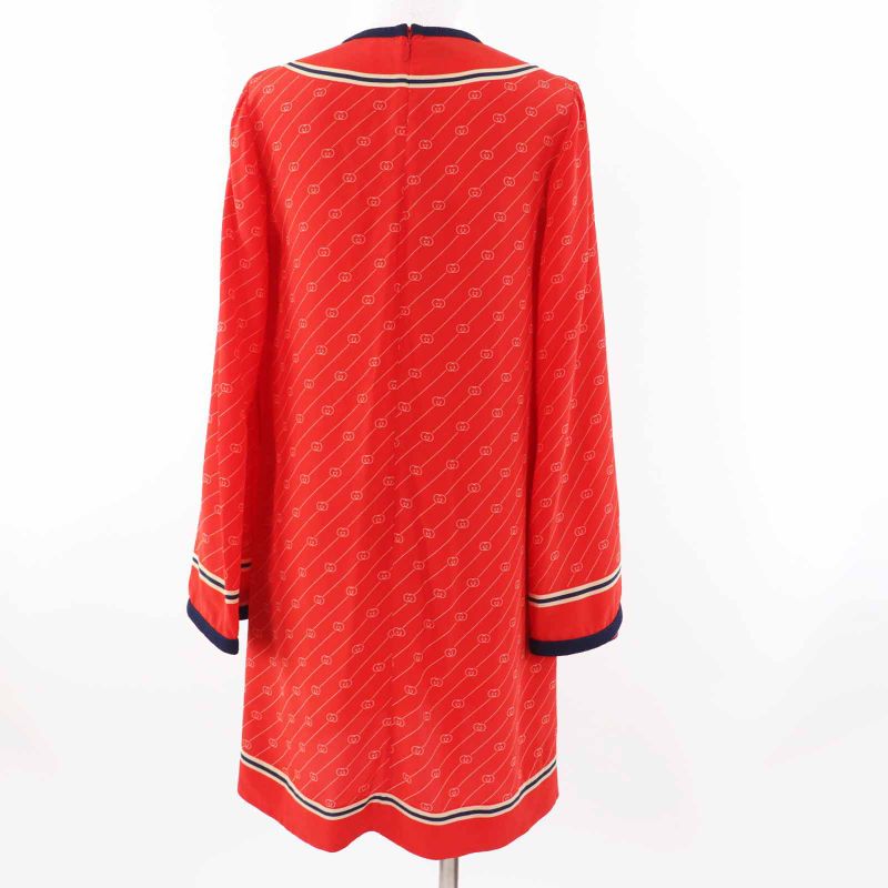 Gucci 661958 100% Silk GG Diagonal Flared Sleeve Tunic Dress With Fringe