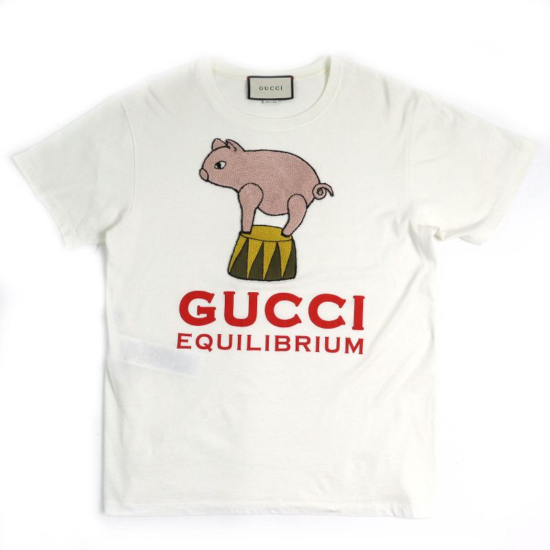 Gucci 615044 100% Cotton Equilibrium Pig Embroidery Crew Neck Short Sleeve