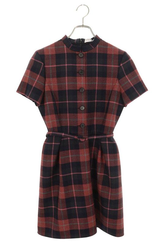 Christian Dior 511r54a1640 Belted Checkered Dress Women 36