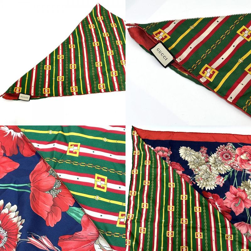 Gucci Scarf Floral All Over Flora Flowers Triangle Silk Multicolor