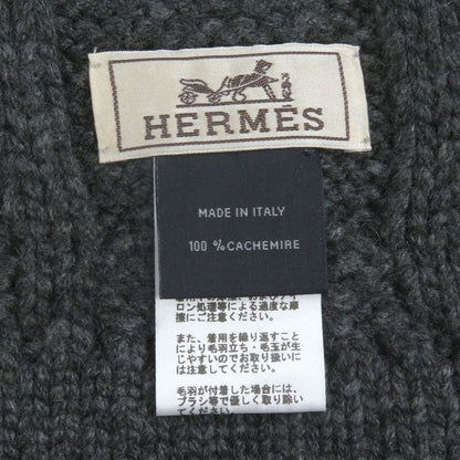 Hermes Faubourg 100% Cashmere Chaine D'ancre Pattern Knit Scarf Dark Gray Made