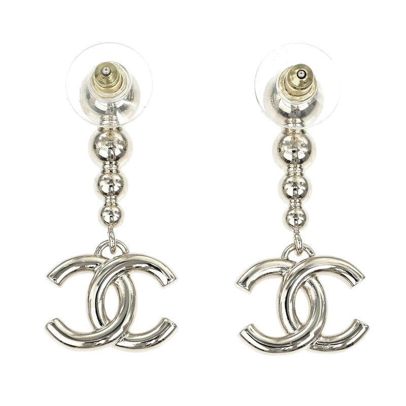 Pair Of Chanel Earrings Coco Mark CC Mark Abe124 B24 B Silver Accessorie