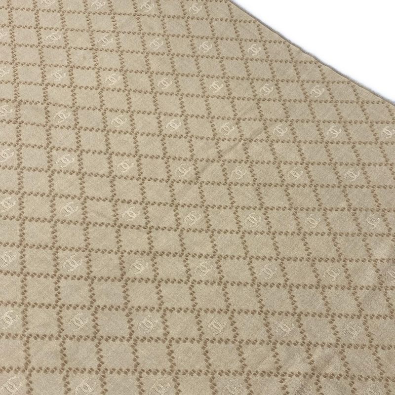 Chanel Stole (shawl) Beige Coco Mark/matelasse Wool Cashmere Silk