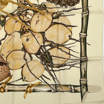 Hermes Carre 90 Jardin Creole Cles Or's Paradise Silk Scarf Beige And Yellow