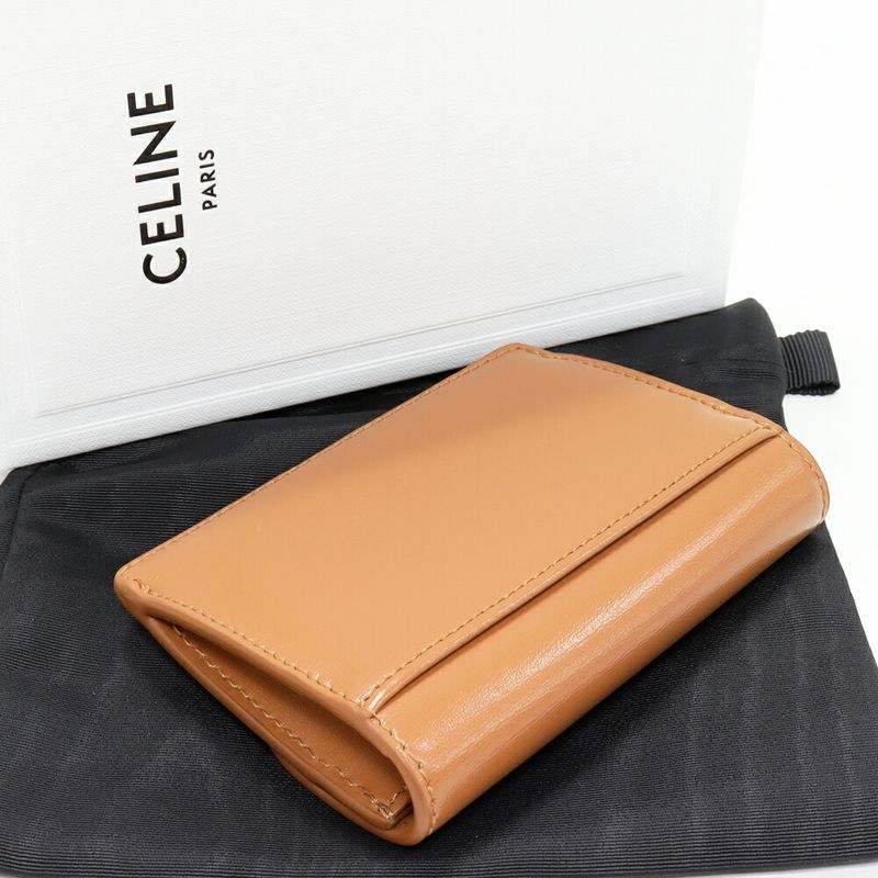 Celine Card Case Business Card Holder With Triomphe Flap Shiny Calfskin Bronze