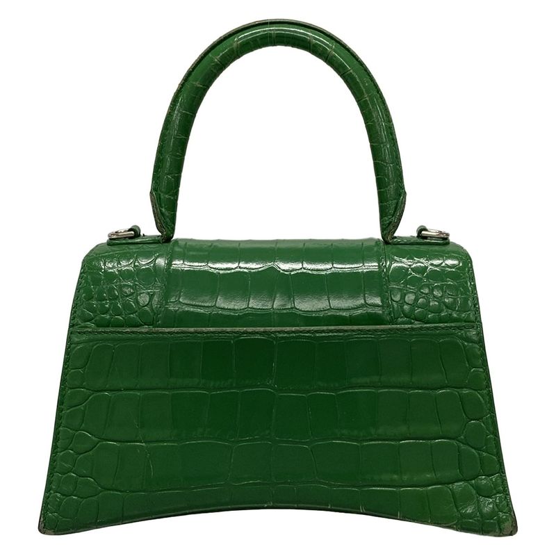Balenciaga Handbag Hourglass Top Handle Small 593546 Green Shape Pressed Leather