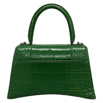 Balenciaga Handbag Hourglass Top Handle Small 593546 Green Shape Pressed Leather