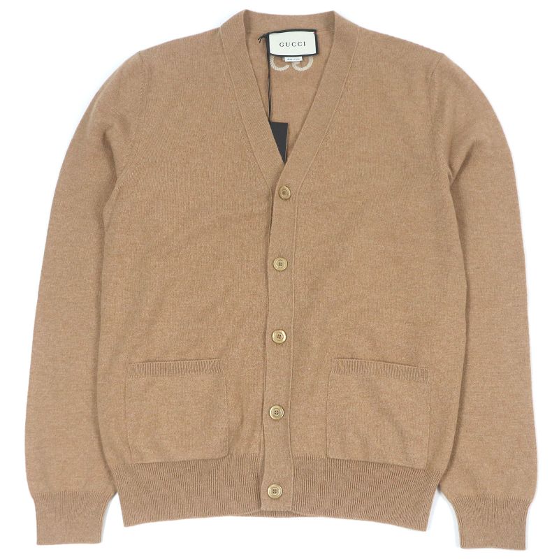 Gucci 20AW 599866 100% Cashmere GG Logo Embroidery Long Sleeves Knit Cardigan