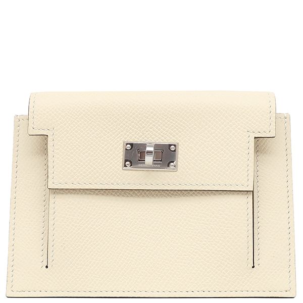 Hermes Coin Case Kelly Pocket Compact Vaux Epson Nata Silver Hardware Ivory B