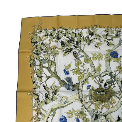 Hermes Carre 90 100% Silk Scarf AU Coeur DES BOIS In The Woods Green With Box