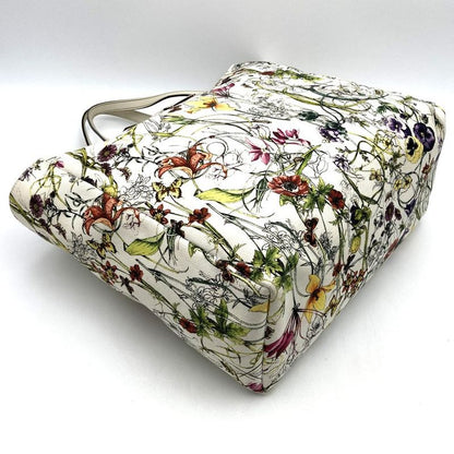 Gucci 282439 Tote Handbag Flora White Multicolor Canvas Leather Fashion Women