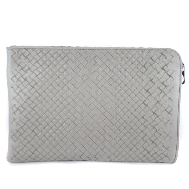 Bottega Veneta Bottega Veneta Intrecciato Calf Gray Men's Clutch Bag