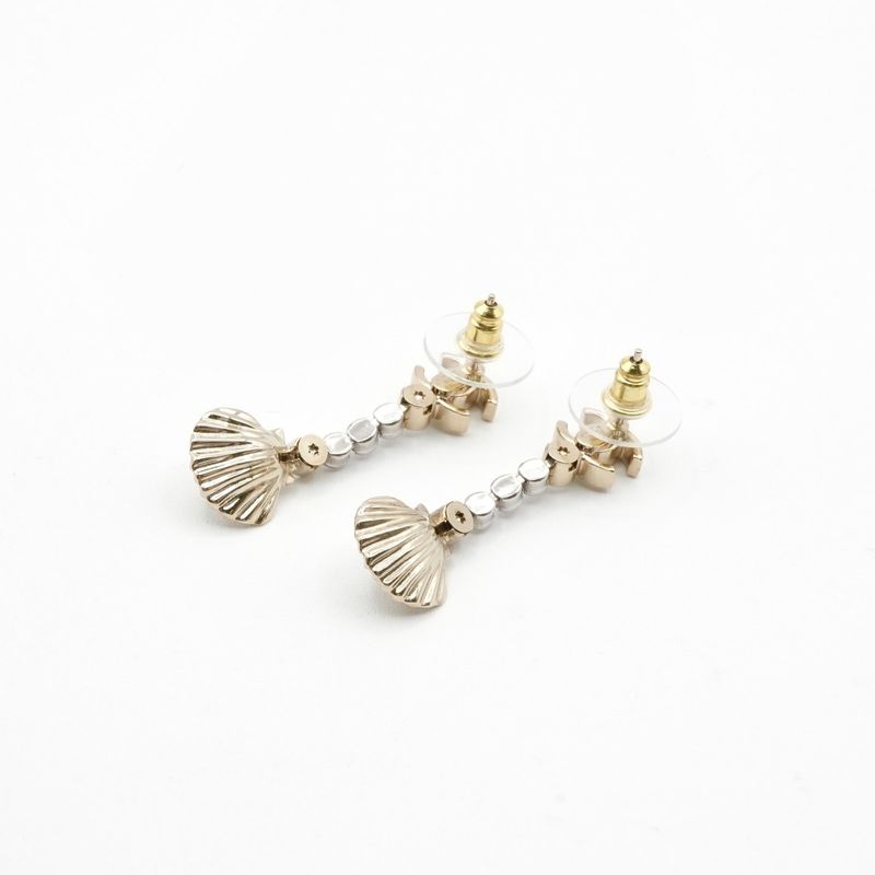 Chanel Earrings Earring Gold Coco Mark Drop Earrings Seashell Rhinestone