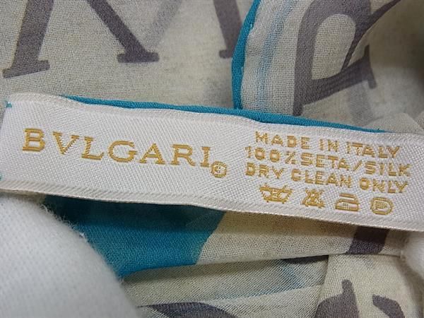 Bvlgari 100% Silk Scarf Shawl Stole Women Beige And Blue Fm2094