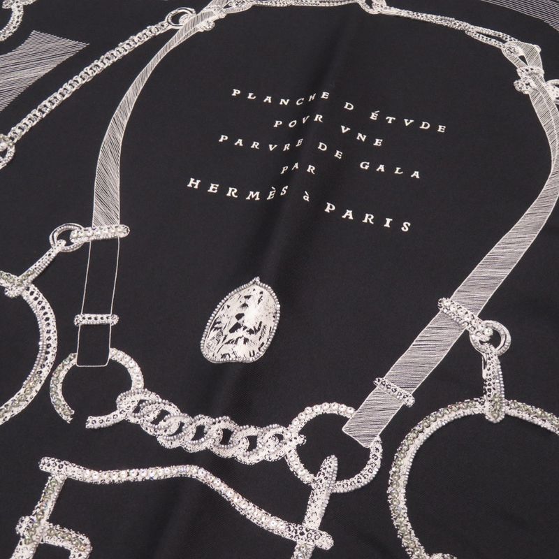 Hermes Carre 90 Planche D Etvde Formal Attire Etude Rhinestone Silk Black 1565