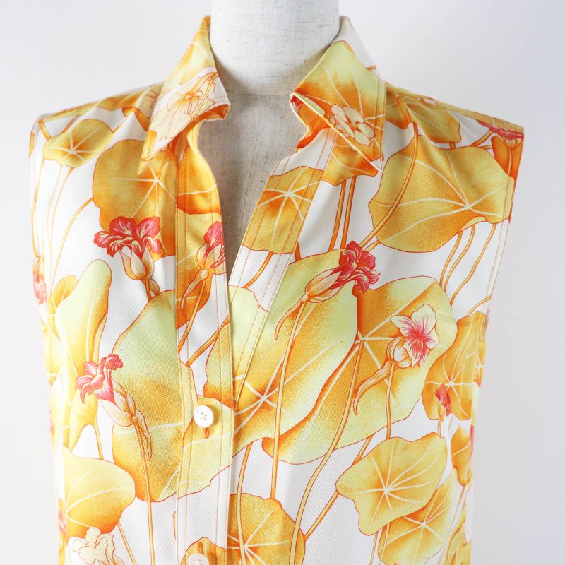 Hermes Vintage Les Capucines Golden Lotus Flower 100% Silk Margiela Period