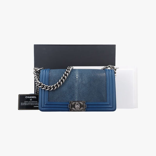 Chanel Boy Chanel Blue Pearl Fishskin And Leather A6713816706579