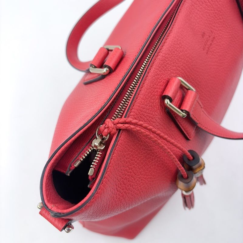 Gucci Bamboo Leather Pin Cles D Tote Bag Gold 365345