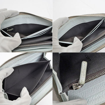Fendi Round Zip Zipper Long Wallet Light Gray Light Blue 7m0210