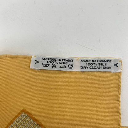 Grade Hermes Carre 90 Chevaux DE Trait Cart Horse Yellow Scarf 100% Silk With