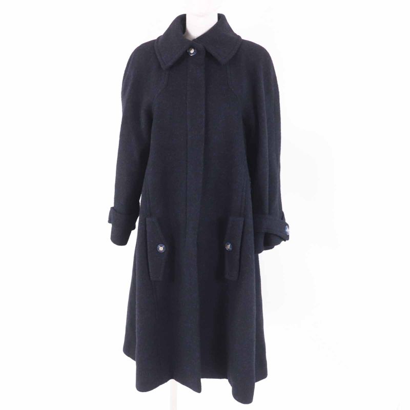 CHANEL P62024 Alpaca Coco-mark Buttoned Extra Long Length Coat Dark Navy 38