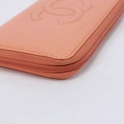 Chanel Coco Mark Round Zip Wallet Caviar Skin Orange Wallet Silver