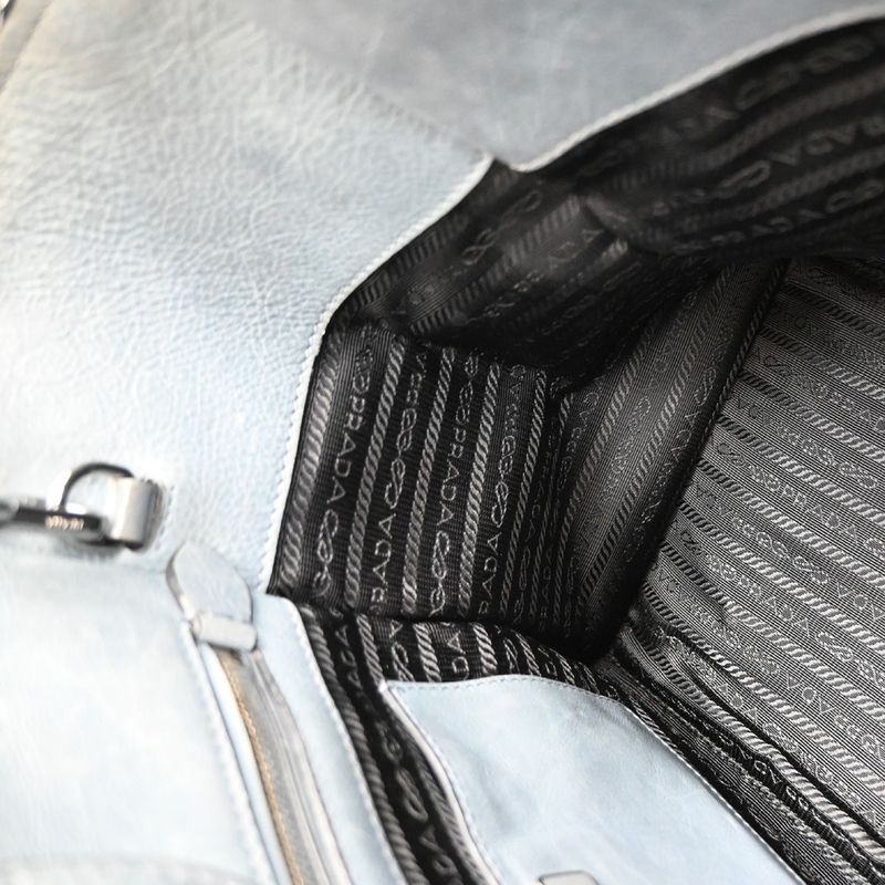 Prada Hand Shoulder Bag 2way Gray Leather 88ka908