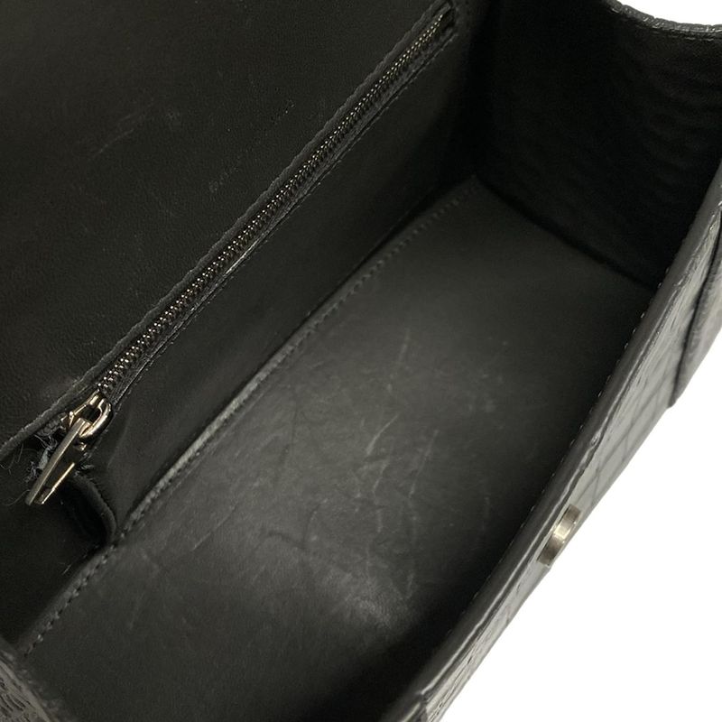 Balenciaga Handbag Hourglass Top Handle Small 593546 Dark Grey Croc Shape