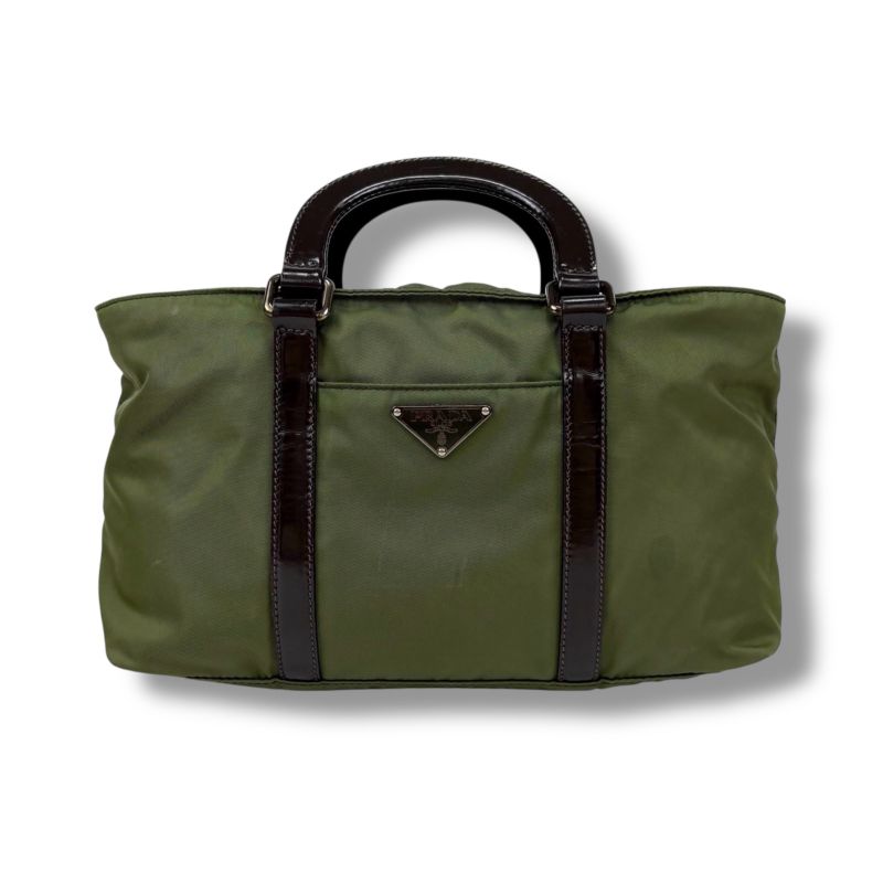 Prada 2WAY Mini Tote Shoulder Bag Triangle Logo Tessuto Nylon Khaki Green