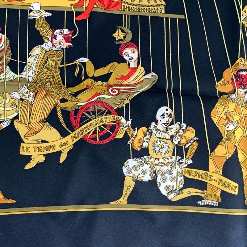 Hermes Scarf Carre 90 LE Temps Des Marionnettes Marionette Hours