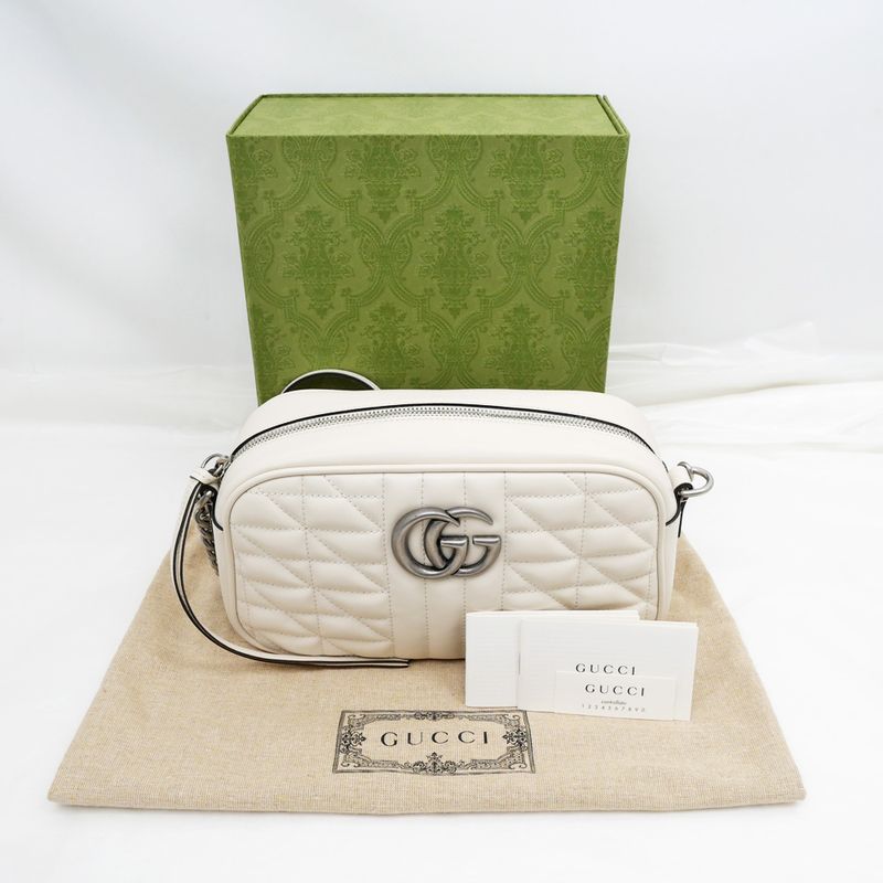 Gucci GG marmont Shoulder Bag Beige Black Quilted Canvas 447632 Women's