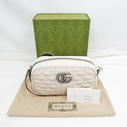 Gucci GG marmont Shoulder Bag Beige Black Quilted Canvas 447632 Women's