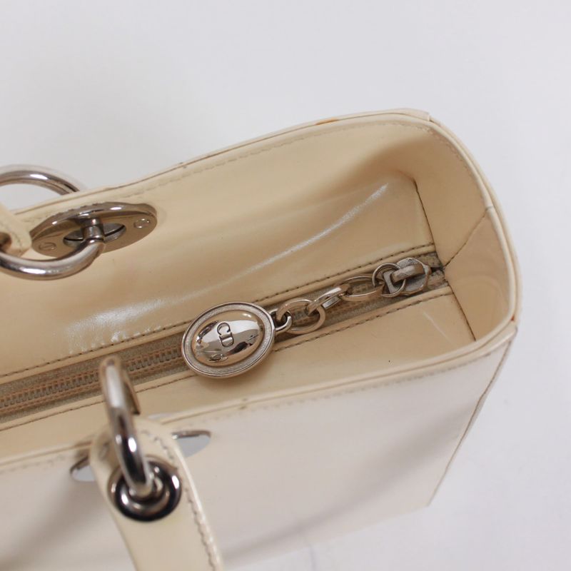 Christian Dior Enamel White Handbag Silver