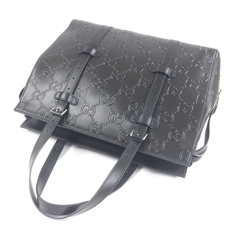 Gucci 625774 Leather GG Embossed Tote Bag Briefcase Business Bag Black Storage
