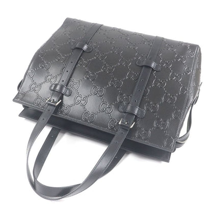 Gucci 625774 Leather GG Embossed Tote Bag Briefcase Business Bag Black Storage