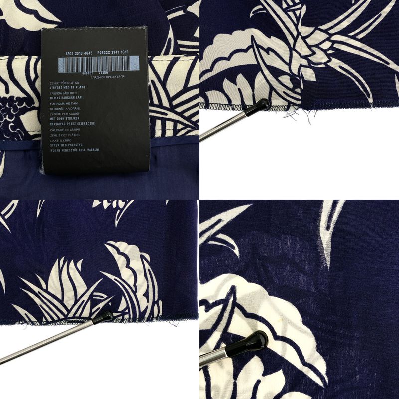 Prada - Silk Allover Flower Print Tapered Pants - 38S - Navy White - Women's