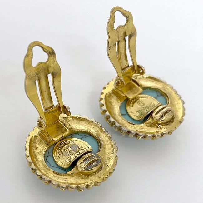 Chanel Ear Ring Gold Light Blue GP