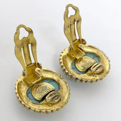 Chanel Ear Ring Gold Light Blue GP