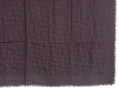 Christian Dior Trotter Silk And Wool Fringe Scarf Stole Dark Purple As9612