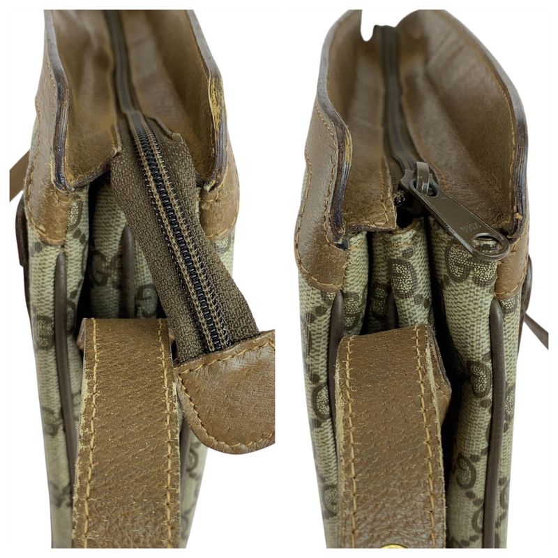 Gucci Vintage Old Gucci Sherry Line Brown GG Supreme Canvas Handbag Shoulder