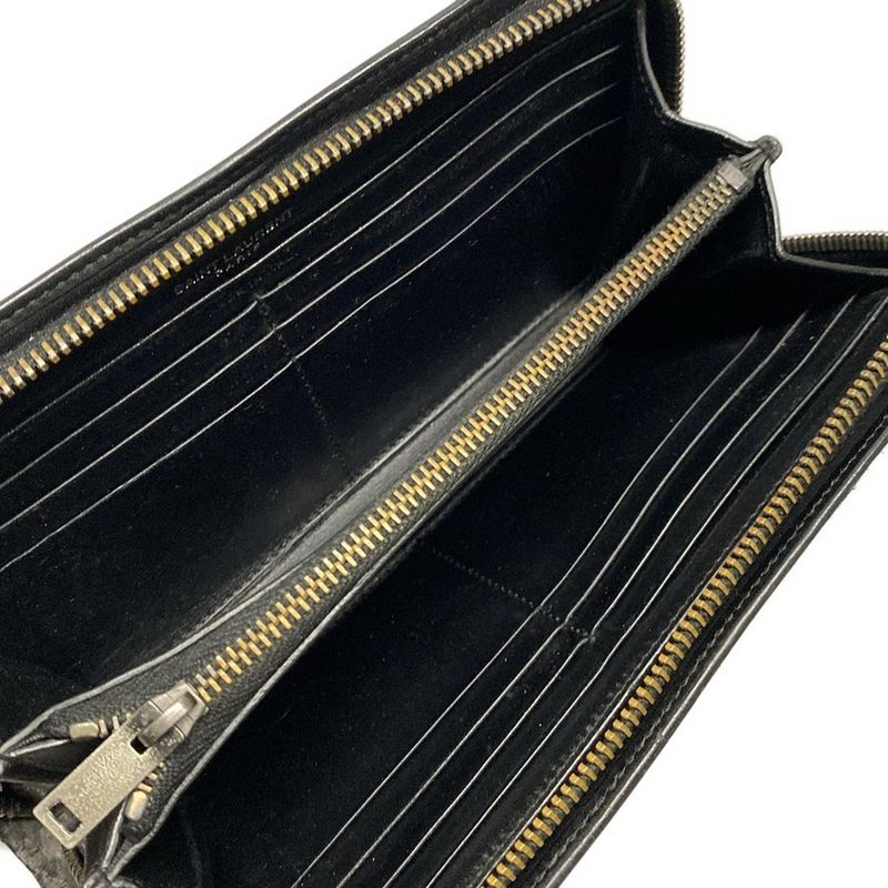 Saint Laurent Paris Long Wallet - 362760 Black Studded / Round Zipper Leather