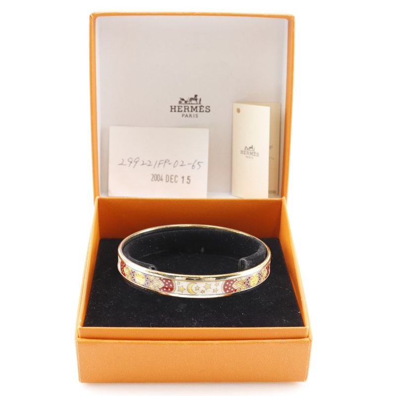 Hermes Emile PM Cloisonne Sun Moon And Stars Metal White Ladies 19.0g Bangle