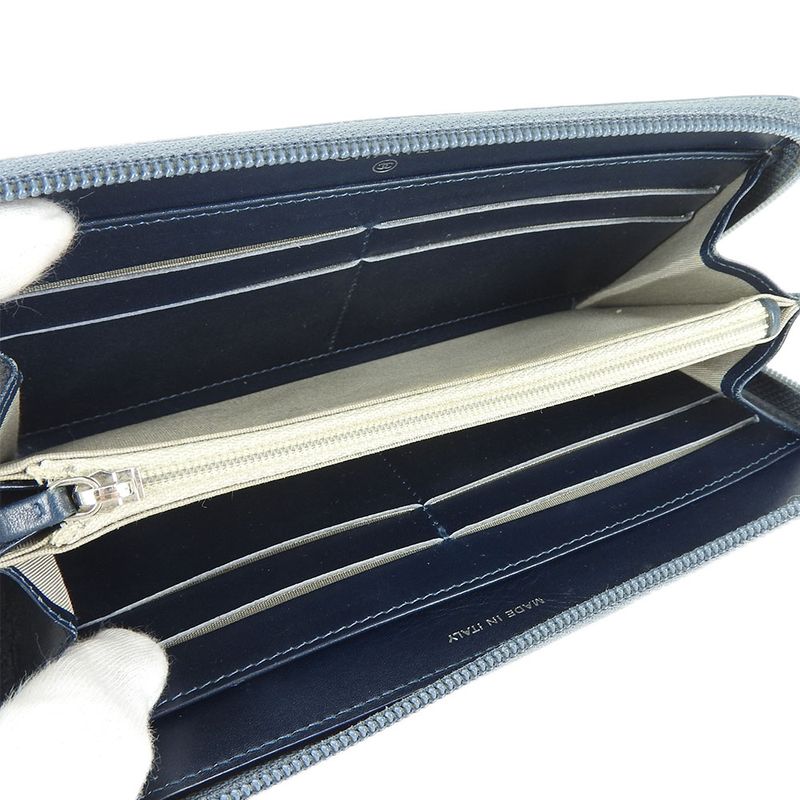 Chanel Long Wallet Coco Mark Caviar Skin Blue - Round Zipper Zippy 17 Ladies