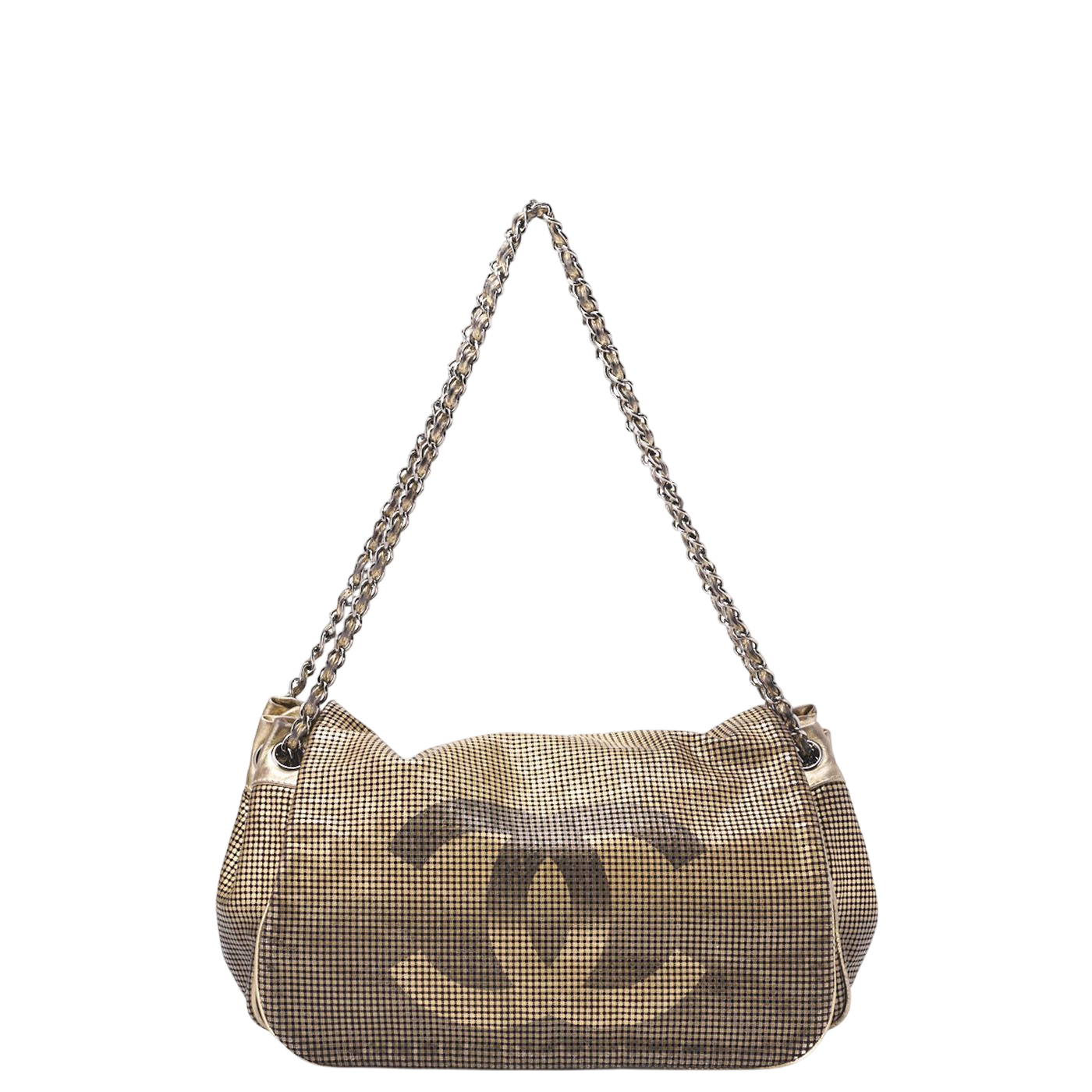 Chanel Shoulder Bag Coco Mark Full Flap Leather Gold With Silver Hardware